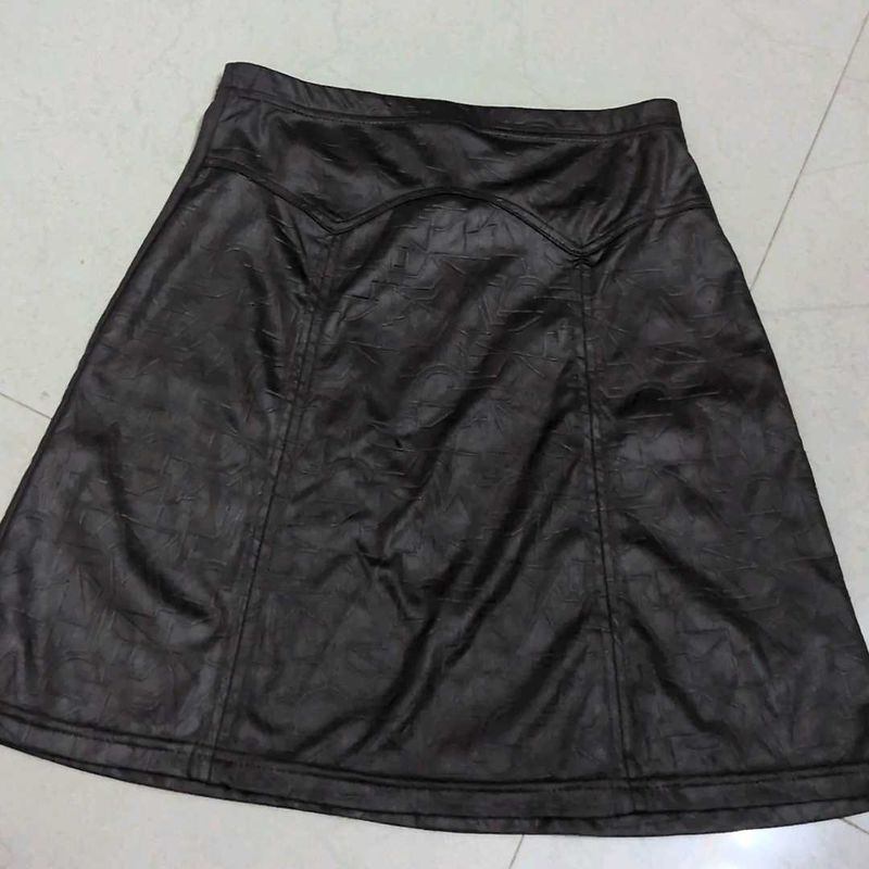 Grungy Faux Leather A-Line Skirt