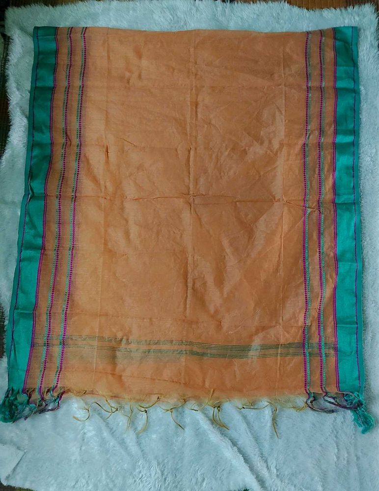Elegant Orange Dupatta with Teal Border
