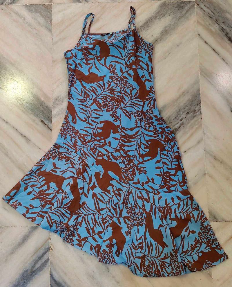 Cute Blue &amp; Brown Floral Print Dress 🩵🤎