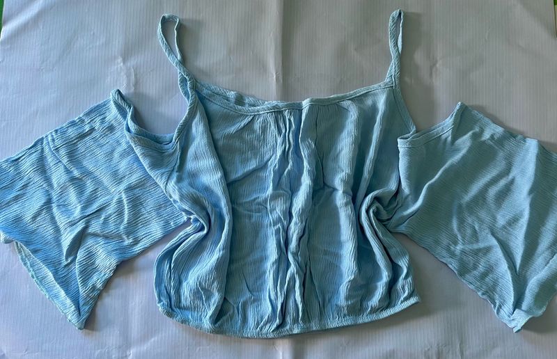 Sky Blue Bell Sleeve Top
