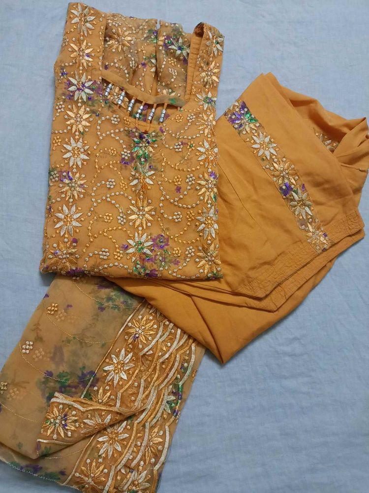 3 Piece Kurta Set For Womens Embroidered 🧡✨