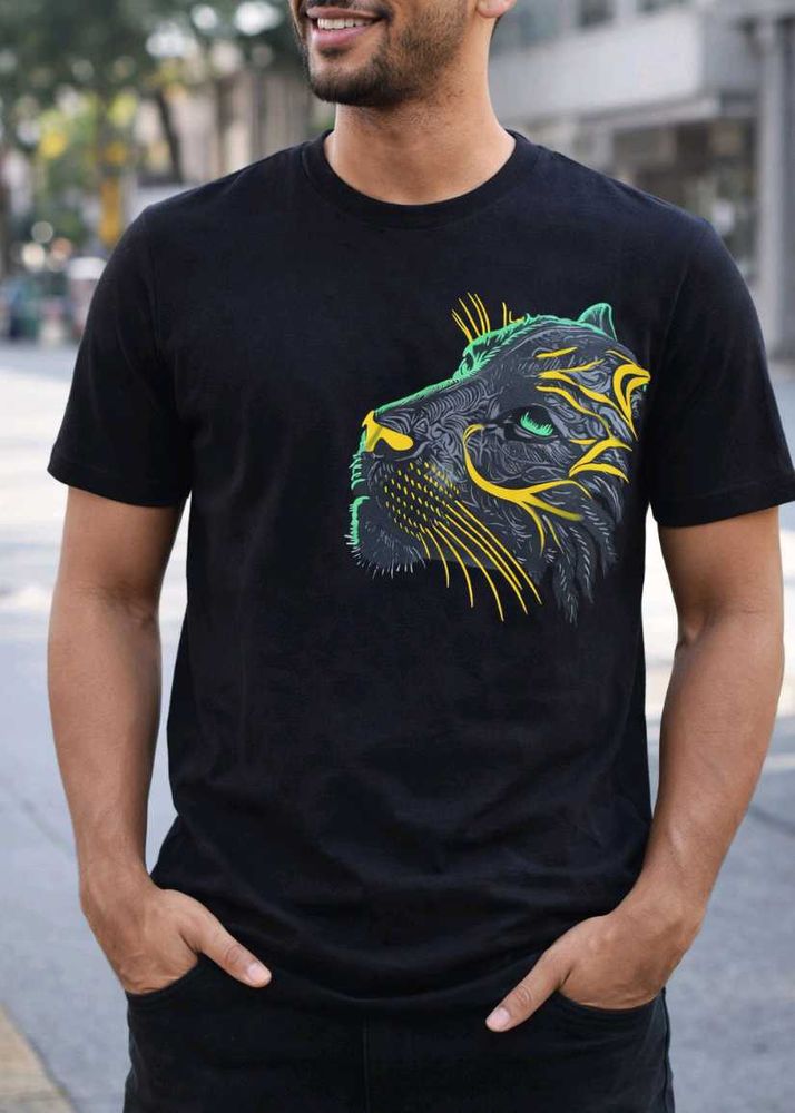 Graphic Black T-Shirt with Panther Design