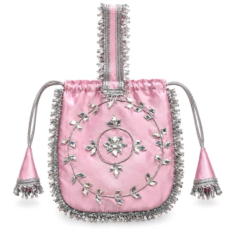 Pink Potli Bag with Mirror Work