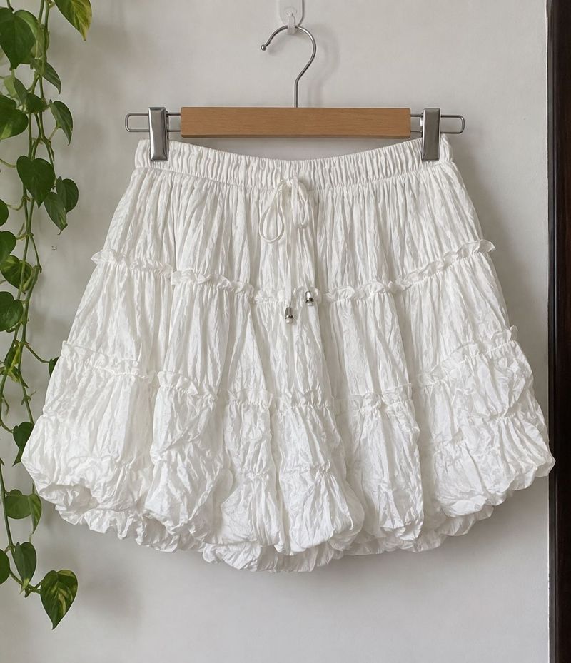 White Ruffled Mini Skirt