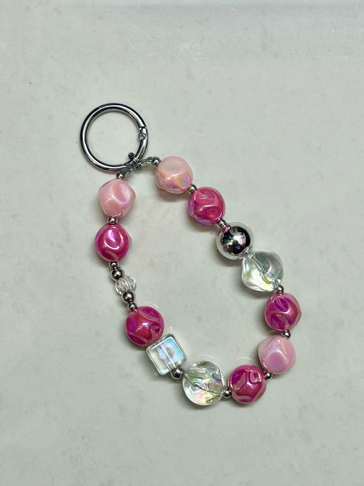 Pink Beaded Keychain