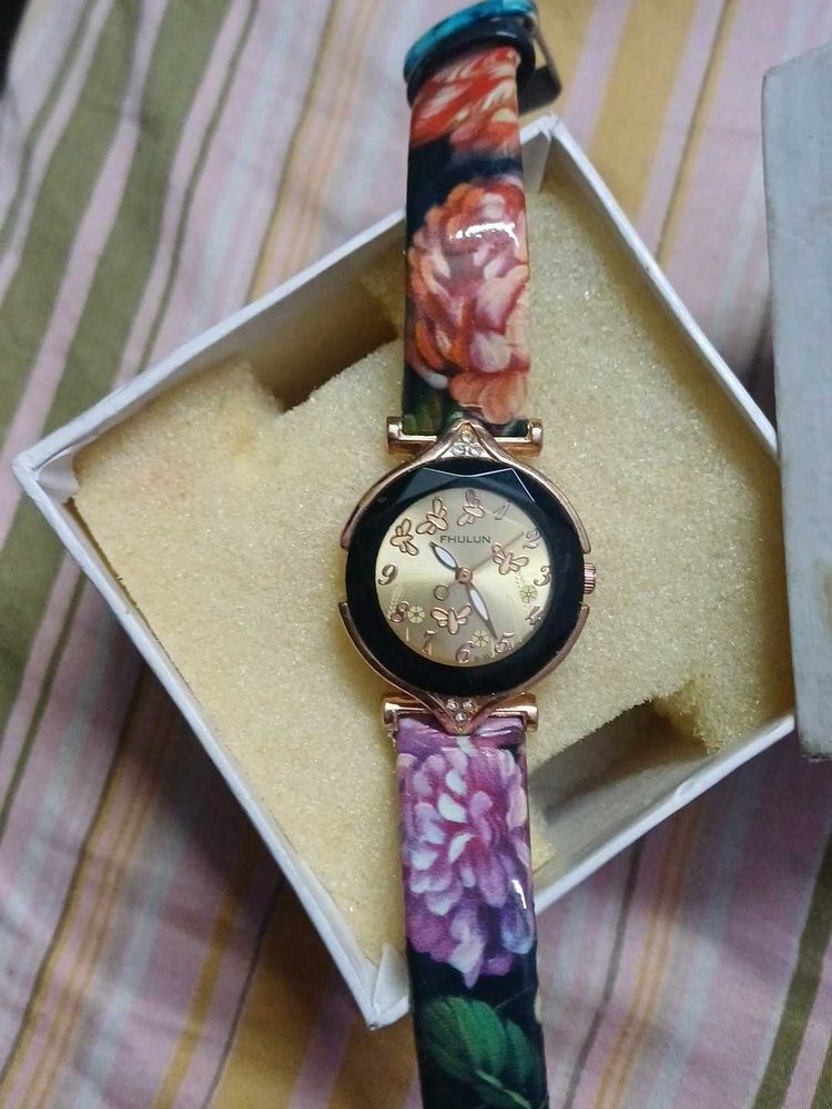 Floral Watch with Butterfly Dial