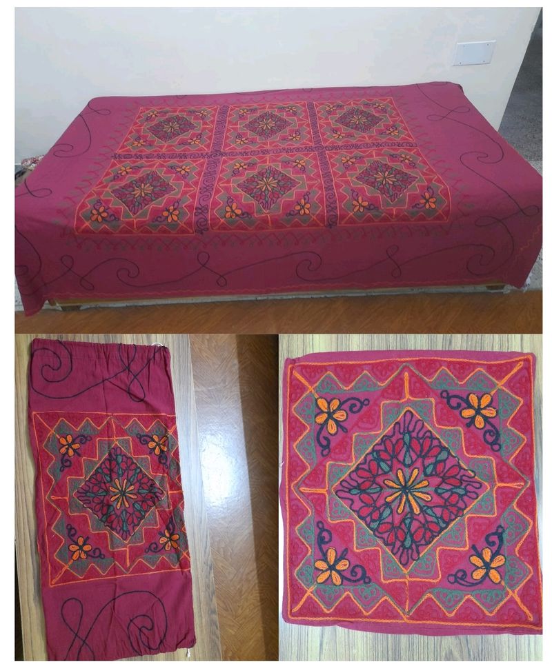Deewan Set - Bedsheet(1) + Masand Covers(2) + Cush