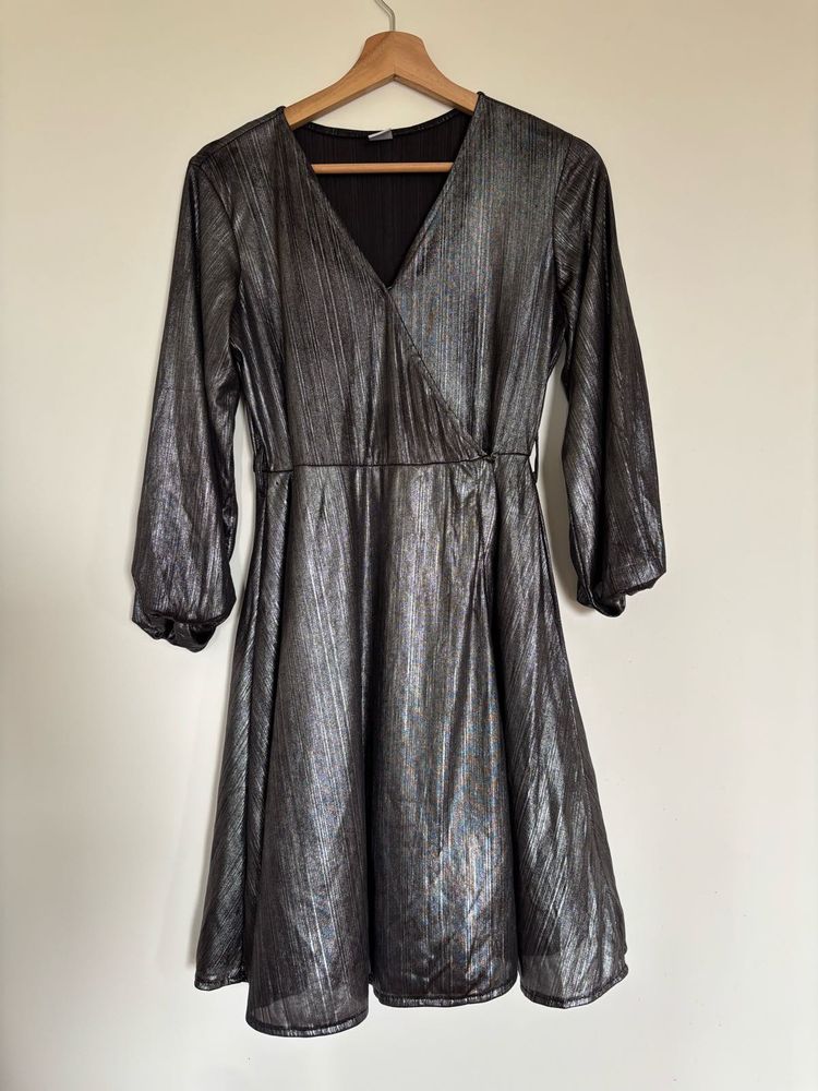 Sparkling Metallic Wrap Dress