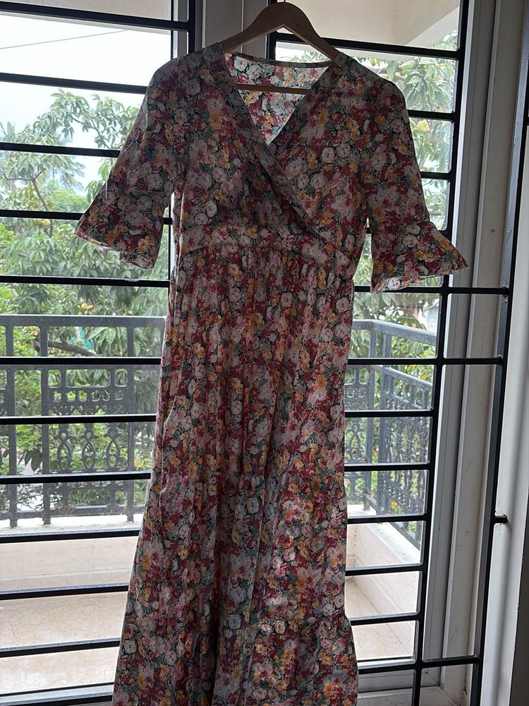Floral Wrap Midi Dress