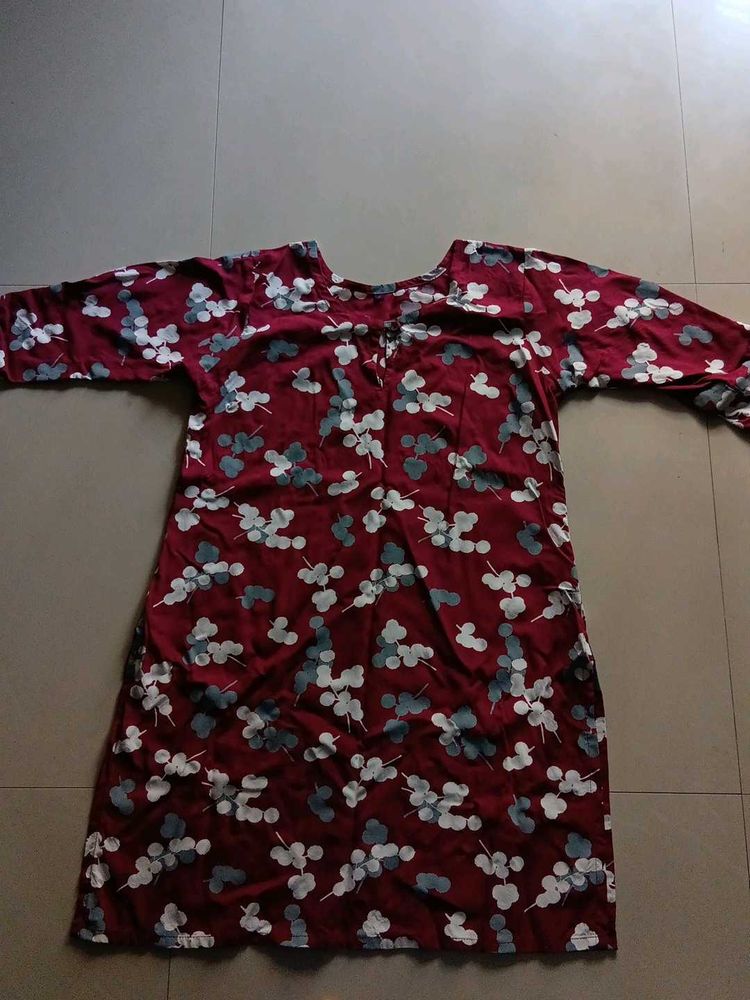 Floral Print Maroon Kurtis-Combo