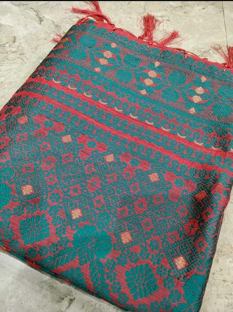 Beautiful Coral &amp; Teal Saree