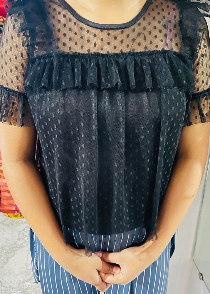 Pretty Black Sheer Ruffle Top