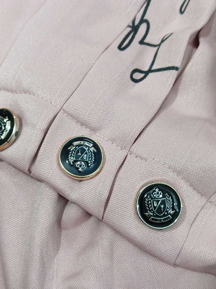 Chic Pink Blazer with Gold Buttons