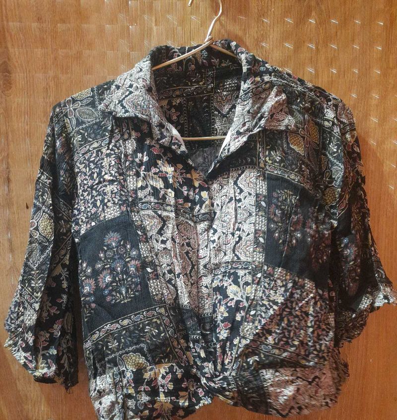 Bohemian Print Collared Button-Up Shirt