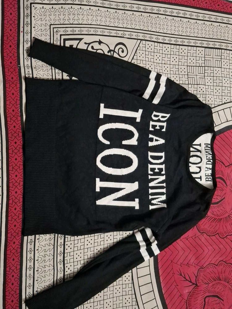Black Graphic Print Sweater