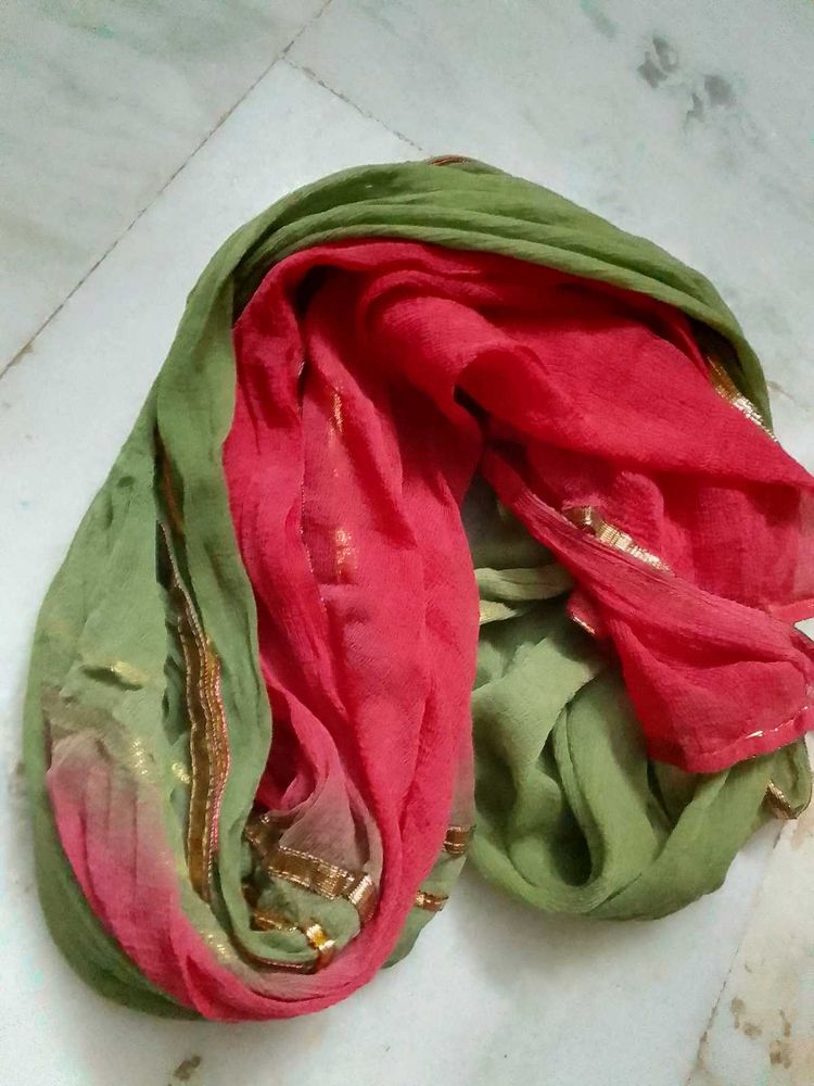 Red and Green Dupatta with Gold Border