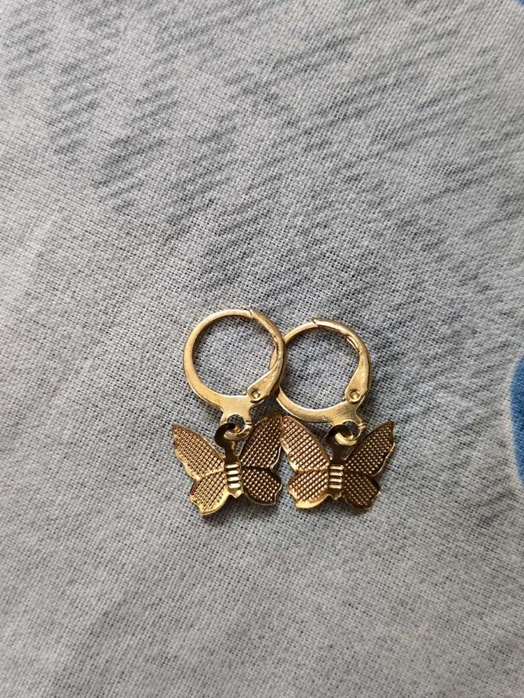 Gold Butterfly Hoop Earrings