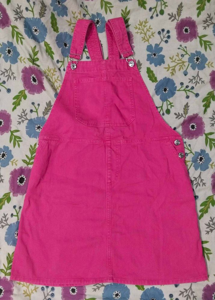 Pink Denim Dungaree Short Dress