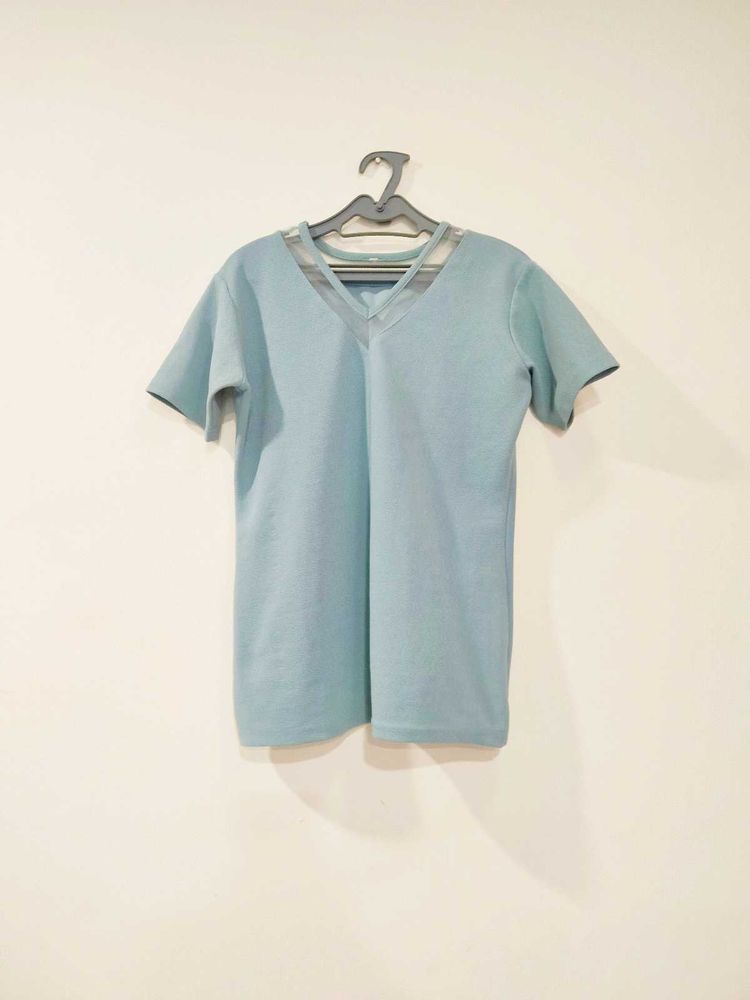 Lovely Powder-Blue Top With Net Detail