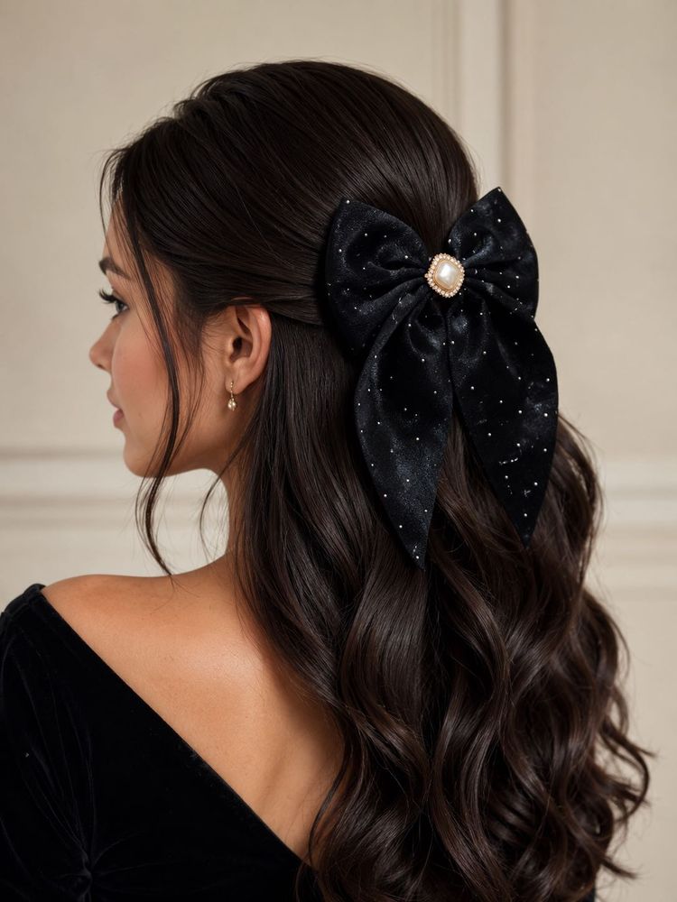 Black Pearl Bow Hair Clip