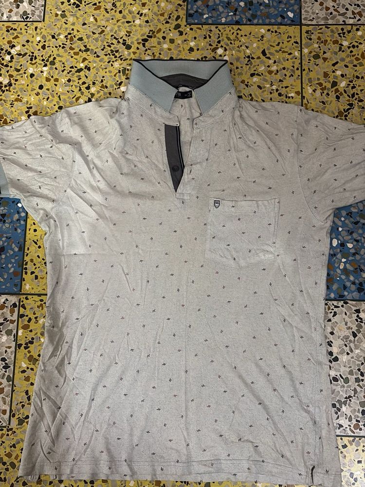 Men's Grey Printed Polo T-Shirt