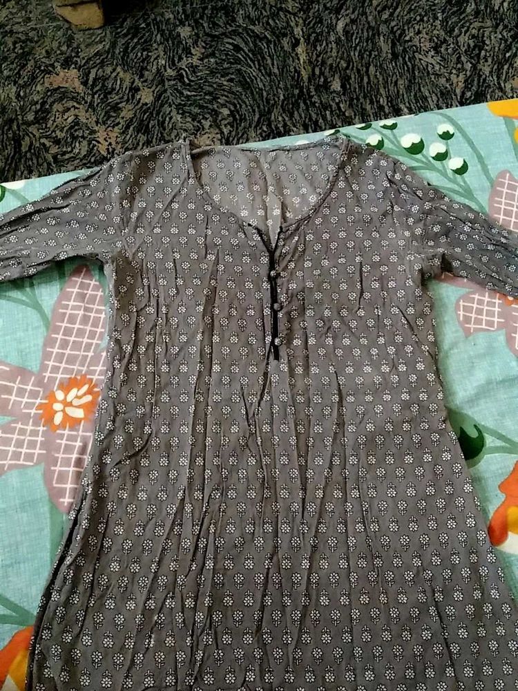 Charcoal Flower Print Short Kurti