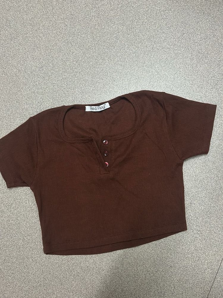 Brown Crop Top with Buttons