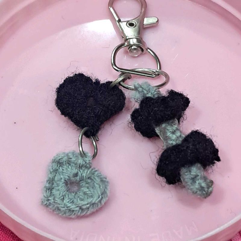 Handmade Crochet Heart &amp; Dumbbell Keychain