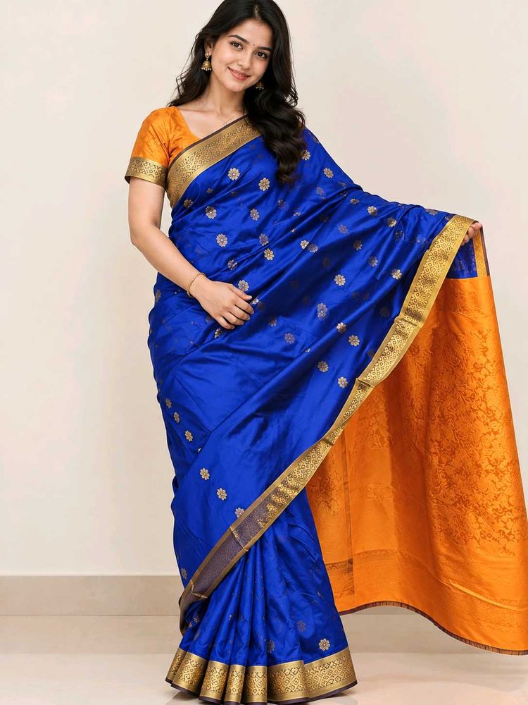 Royal Blue Saree with Golden Border