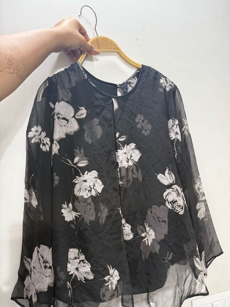 Chic Black Floral Sheer Top
