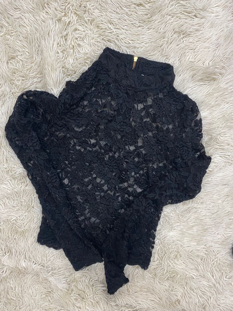 Sheer Lace Mock Neck Top