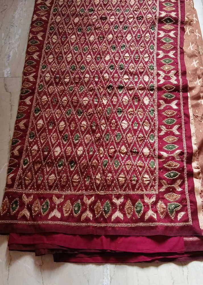 Maroon Embroidered Silk Saree