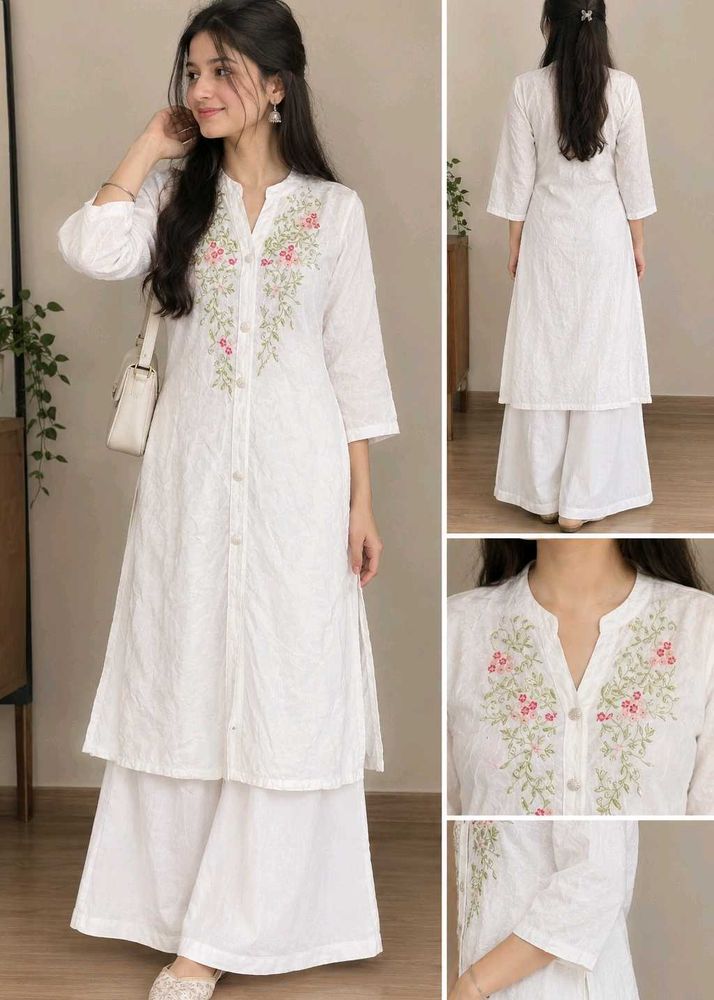 Elegant White Embroidered Kurta Set