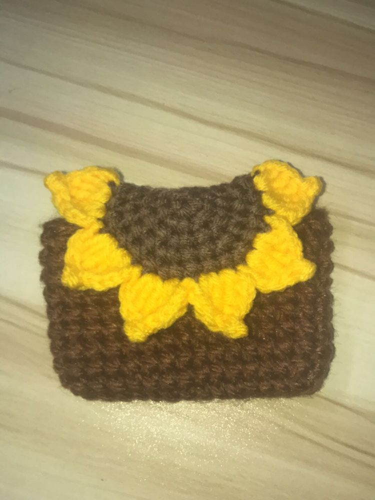 customed name Handmade Crochet Sunflower Pouch