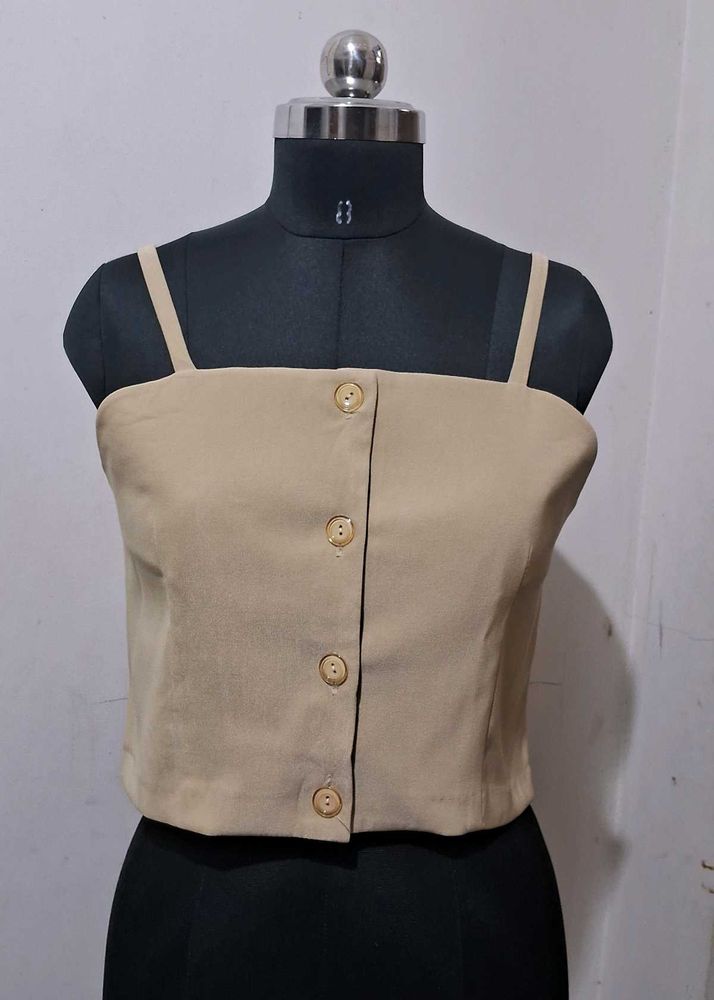 Not Khaki but Flax yellow Chic Beige Button-Up Cro