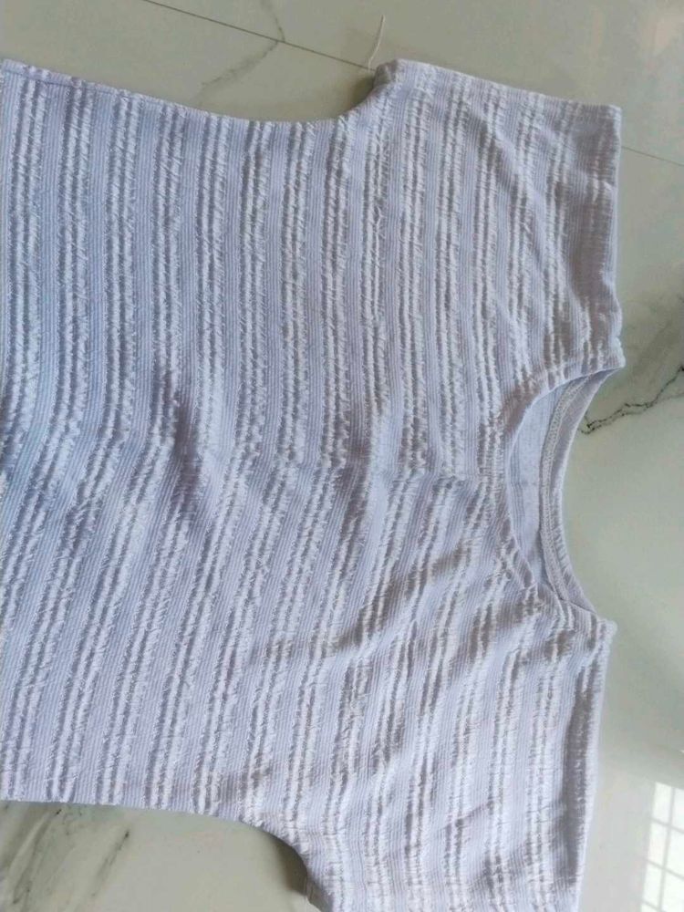 White Textured Sleeveless Top