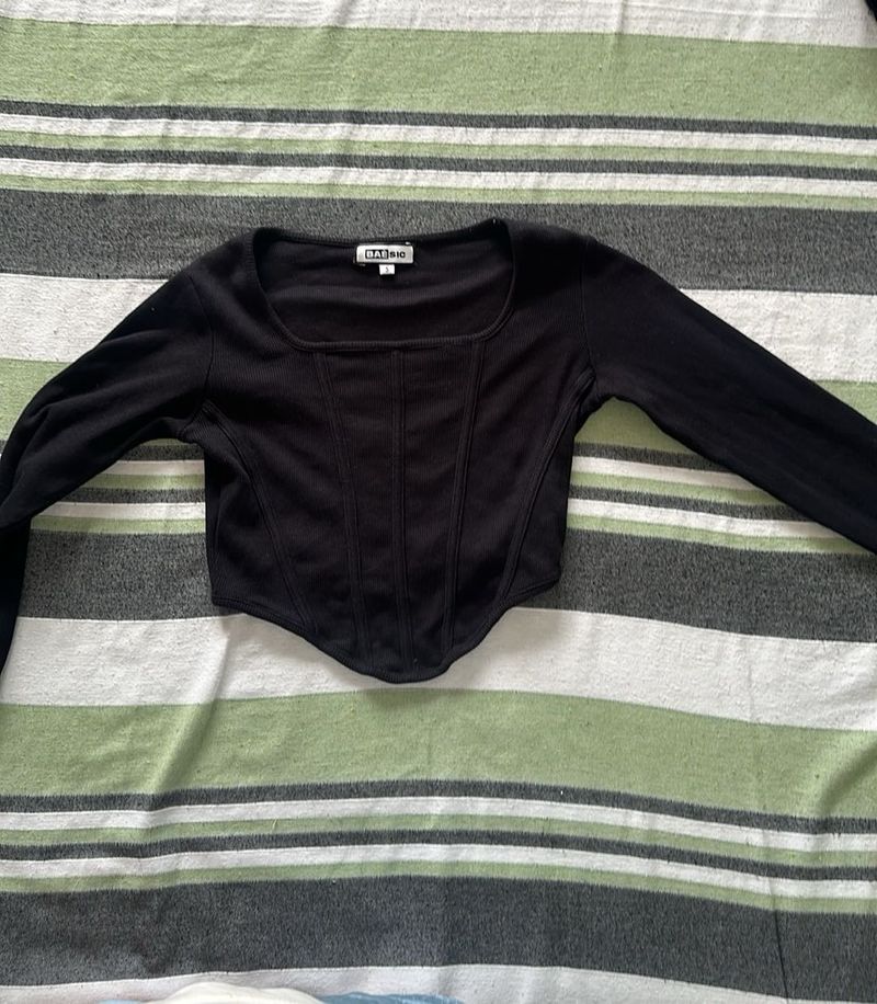 Black Corset Style Long Sleeve Top