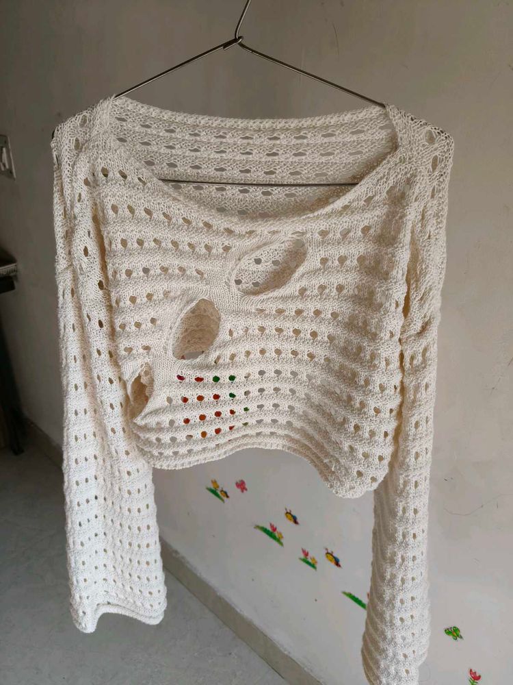 Cream Crochet Crop Top
