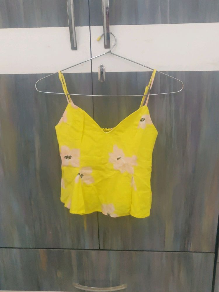 Zara Yellow Peplum Crop Top