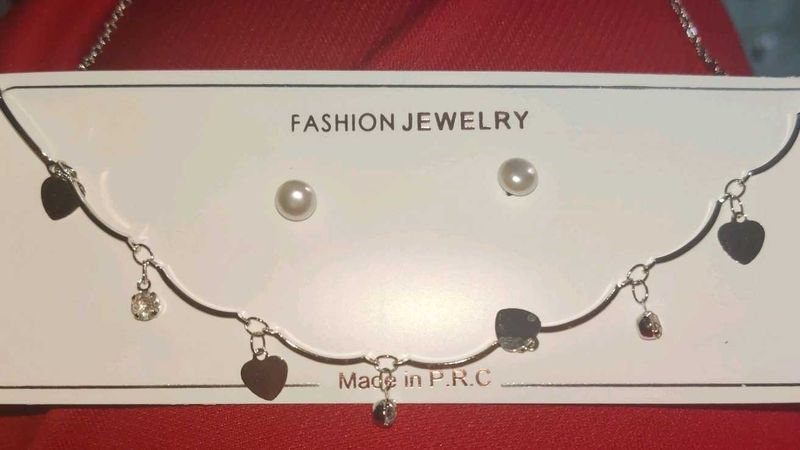 Charming Heart necklace with Pearl earring