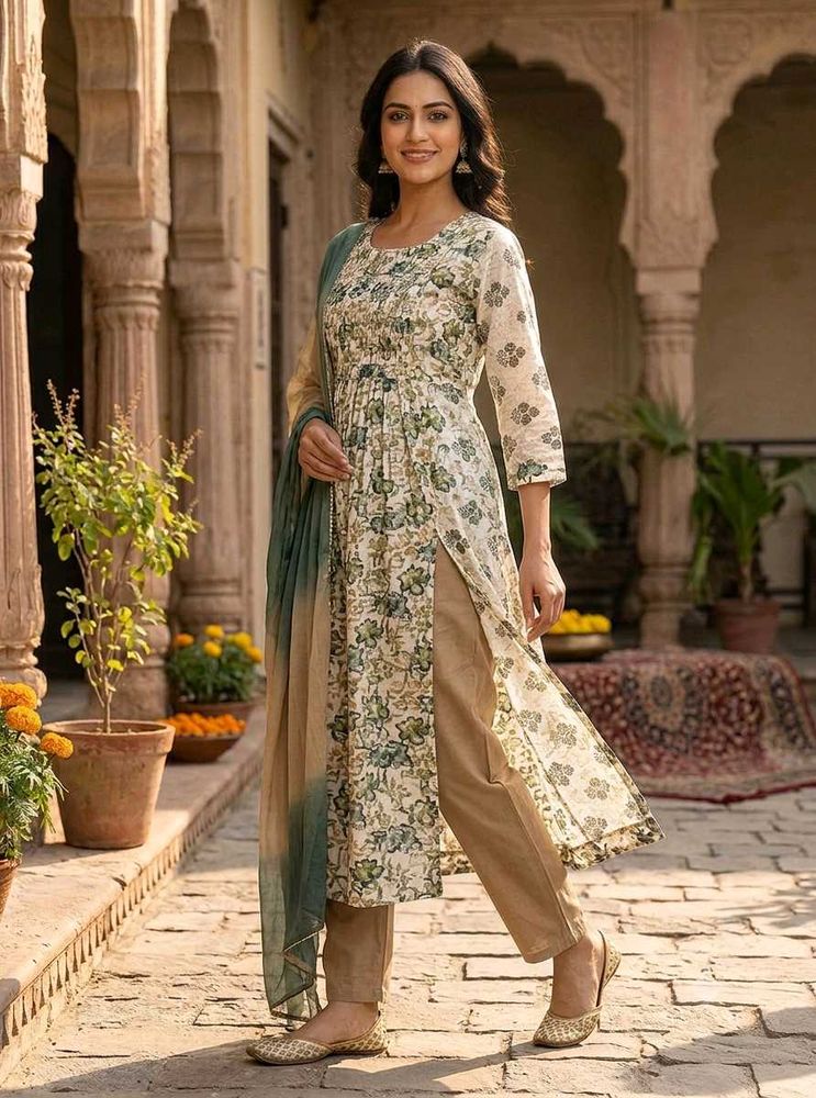 Elegant Floral Print Nyra Cut Kurta Set