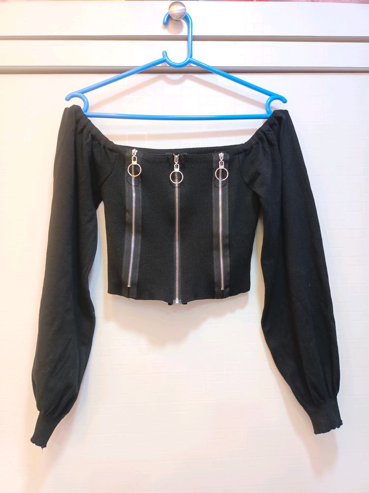 Black Crop Top With Zip