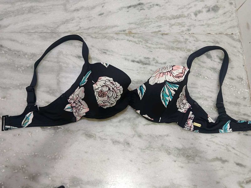 floral print black padded  bra