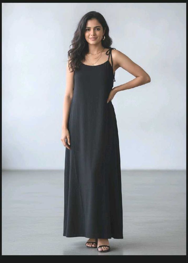 Elegant Black Maxi Slip Dress(XXL)