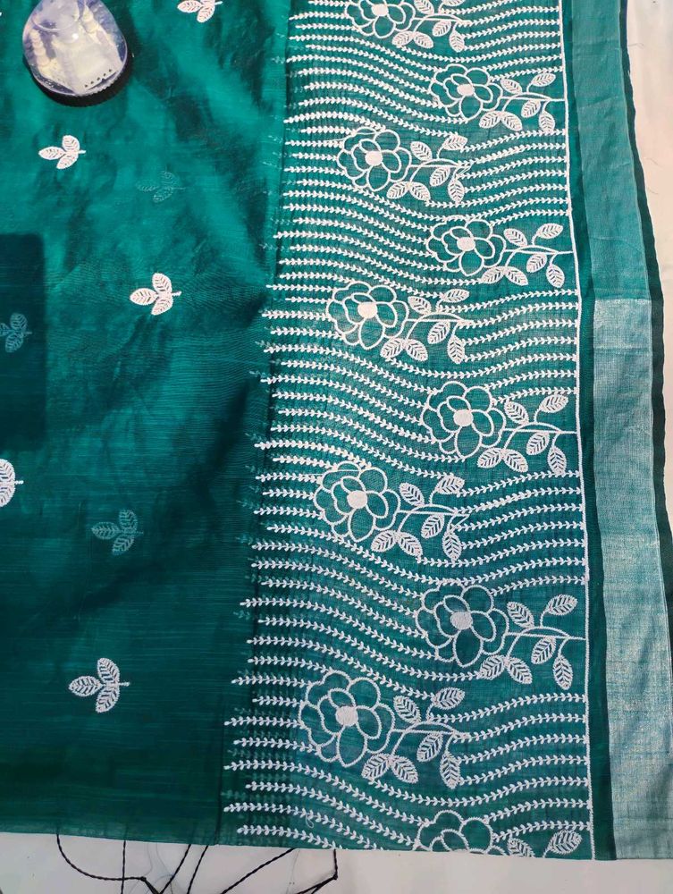 Elegant Teal Embroidered Saree