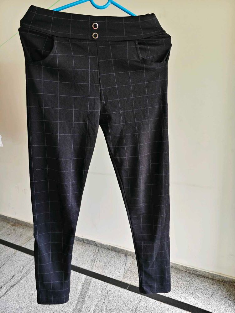 Chic Black Plaid Pants/Trousers
