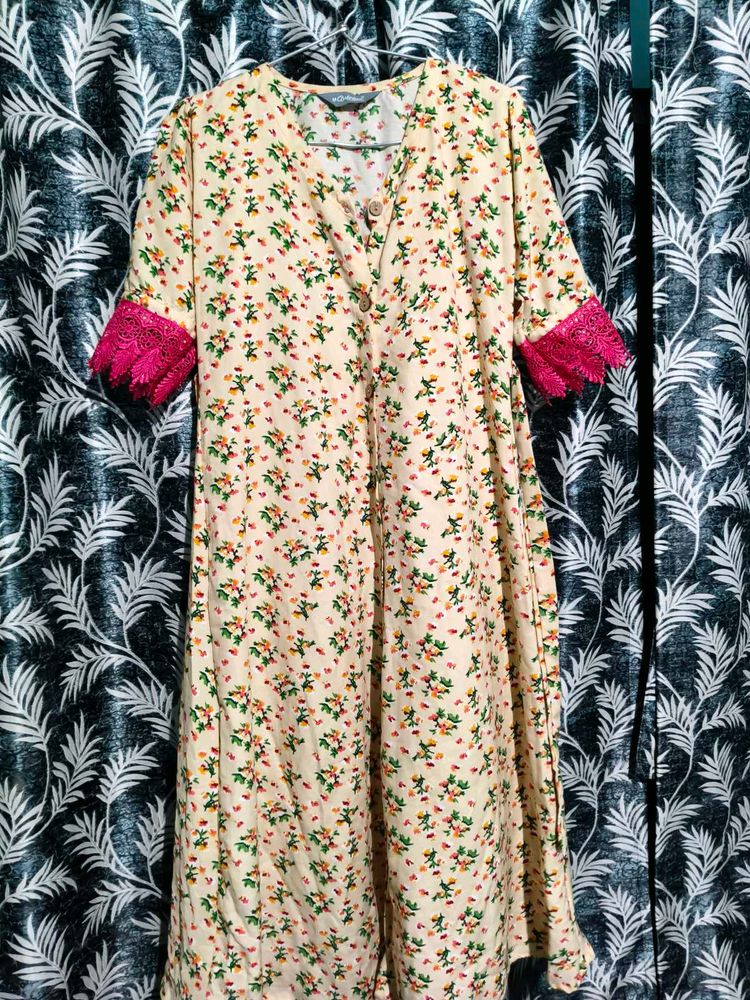 Medium Size Maxi Nude With Red Floral Prints