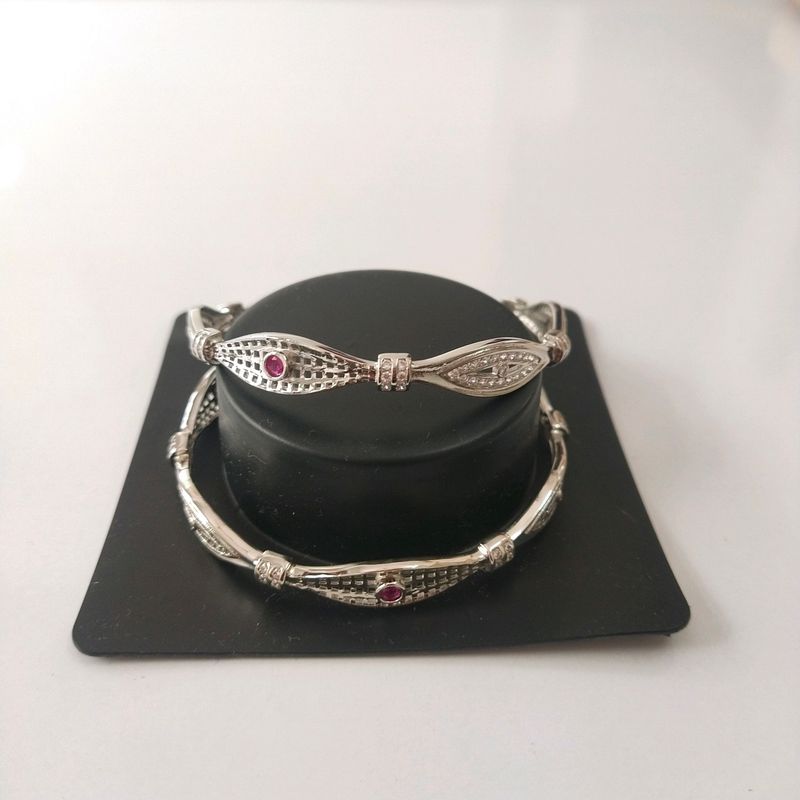 Sterling Pure Silver CZ  Rhodium Bangles 1 Pair