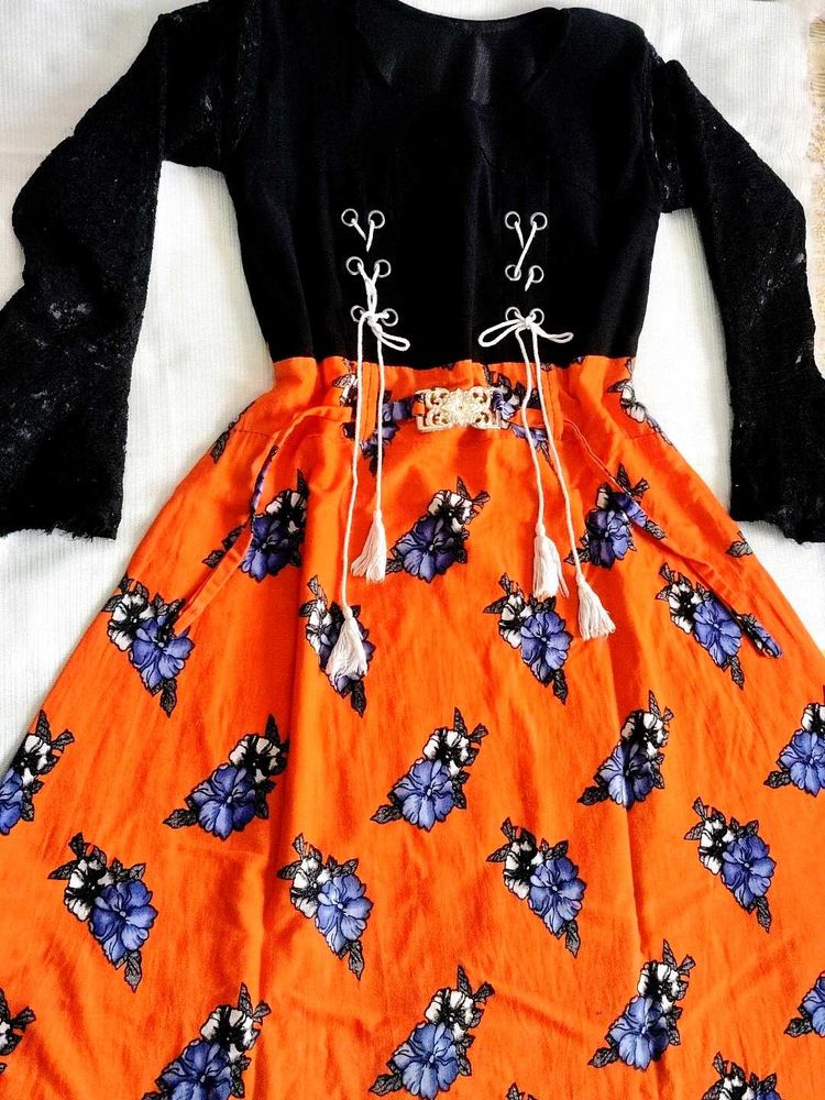Unique Orange Floral Dress❤️