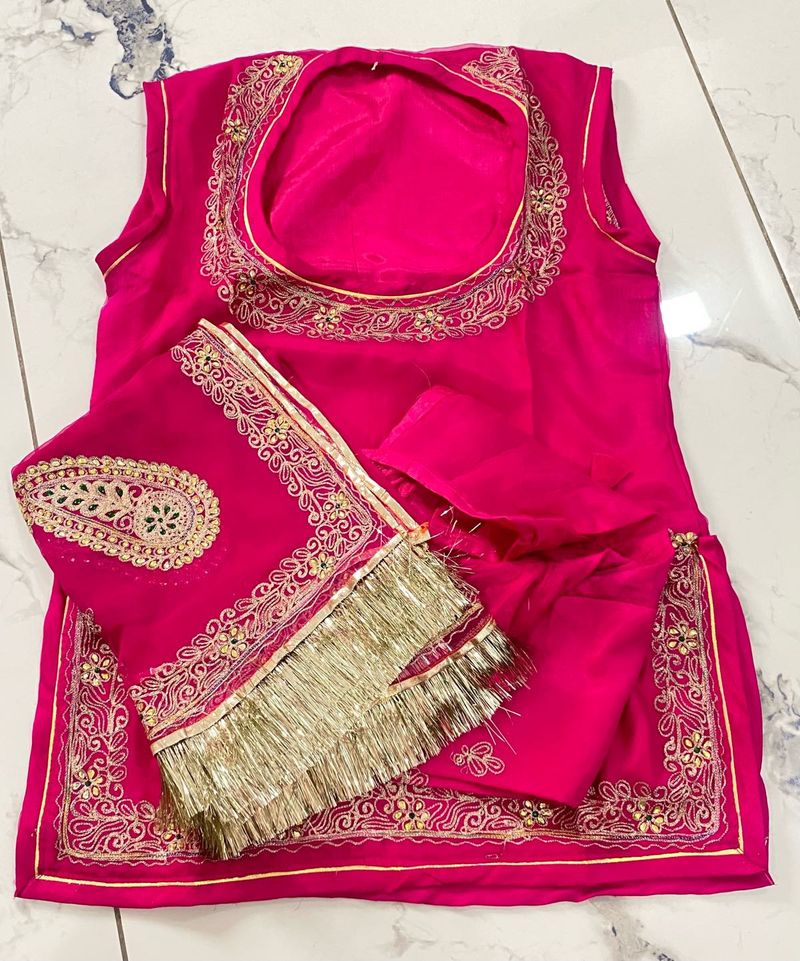 Stunning Pink Embroidered rajputi pure kurti kachl